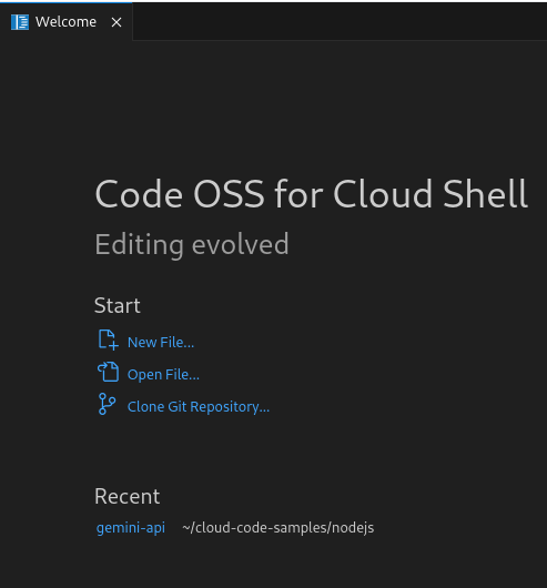 在「最近」下方，您可以看到最近開啟的工作區，例如 hello-world-1 和 appengine-guestbook-python。按一下連結的名稱，即可在 Explorer 中開啟工作區