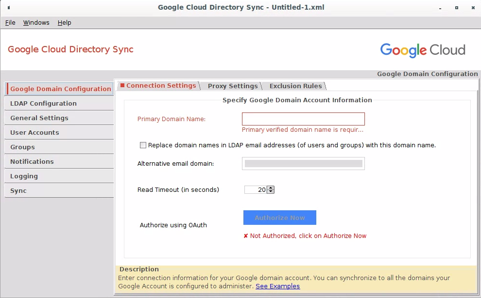 Configurazione del dominio Google > Impostazioni di connessione