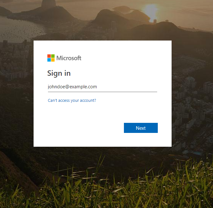Caixa de diálogo de login com o Microsoft Entra ID.