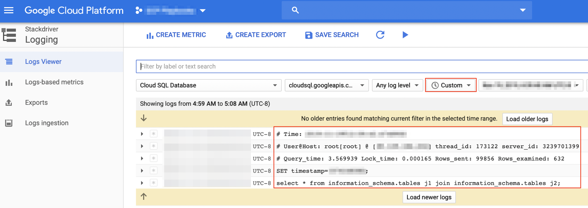 mysql-slow.log でクエリを検索します。