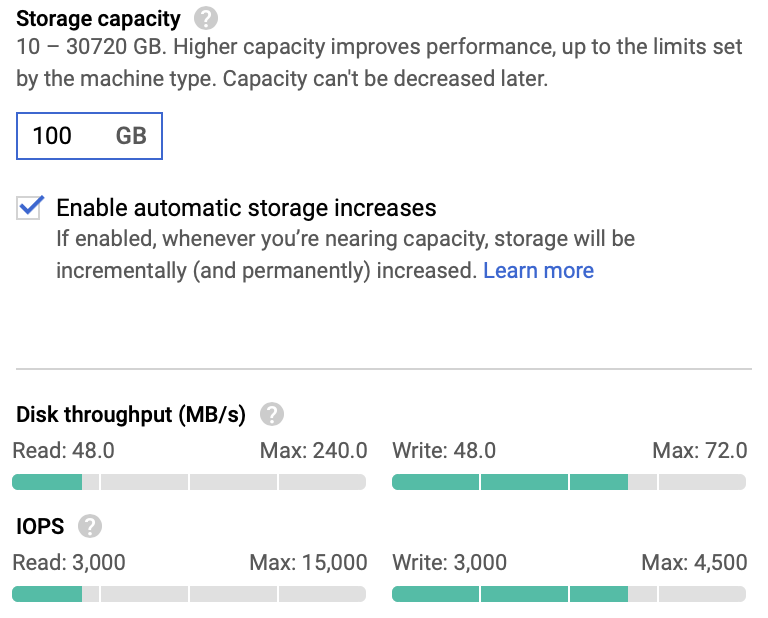 Capacidad de almacenamiento a 100 GB