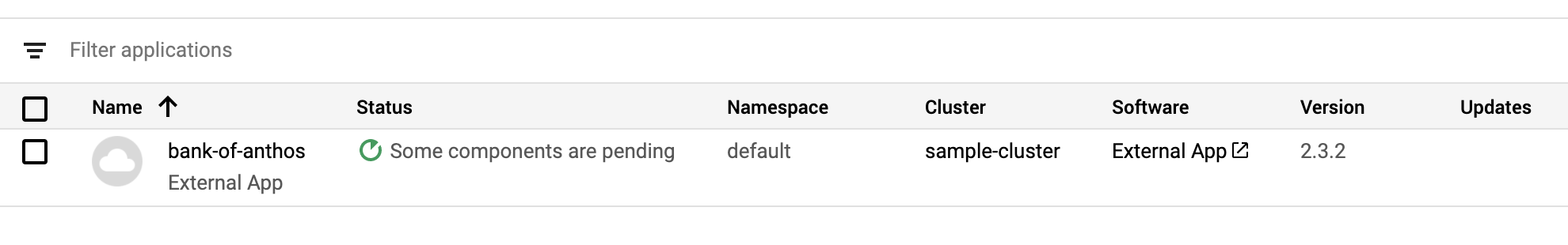 Los detalles de la aplicación incluyen los campos de tipo de software y versión.