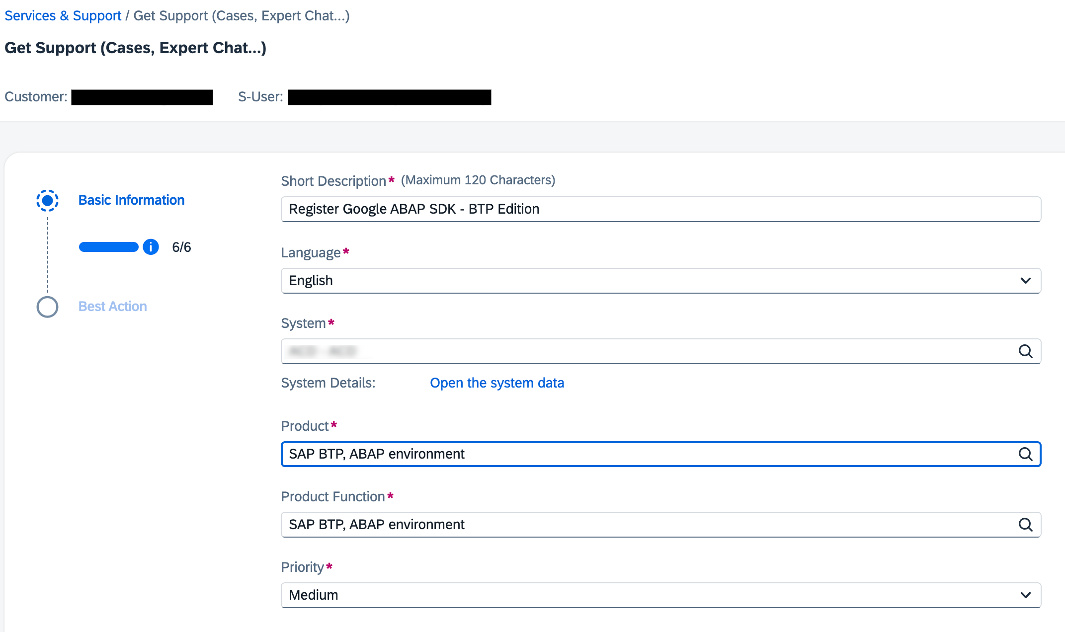 SAP for Me アプリケーションでケースを作成する