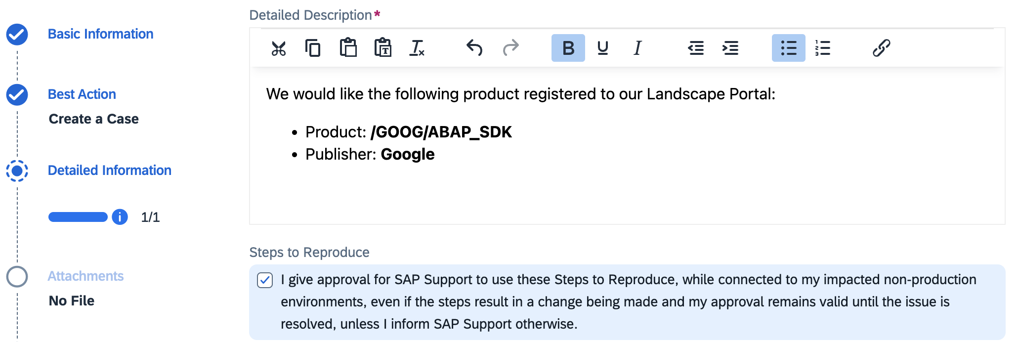 create case SAP for Me application