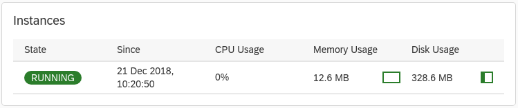綠色的「RUNNING」指標顯示 Google Cloud Service Broker 在執行中