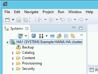 SAP HANA Studio のナビゲーション パネルのスクリーンショット