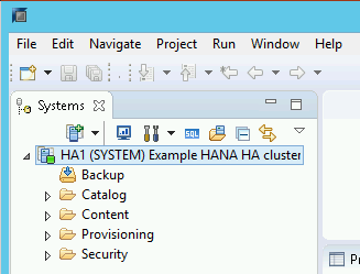 SAP HANA Studio 中导航窗格的屏幕截图