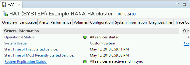 SAP HANA Studio 中「Overview」(總覽) 分頁的螢幕擷圖