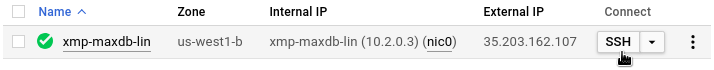 SSH button on Compute Engine VM instances page.