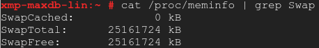 Esempio di output del terminale quando esce dalla directory di swap.