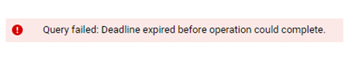 Captura de pantalla del mensaje de error Se superó el plazo de la consola de Google Cloud