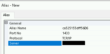 Valores para o nome do alias, servidor etc.