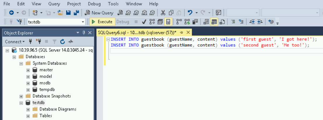 The statements in the SQL query window.