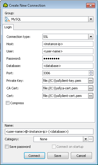 El cuadro de diálogo Create New Connection (Crear nueva conexión) en Toad para Windows.
