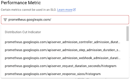 Metrics in the menu are classified by indicator type.