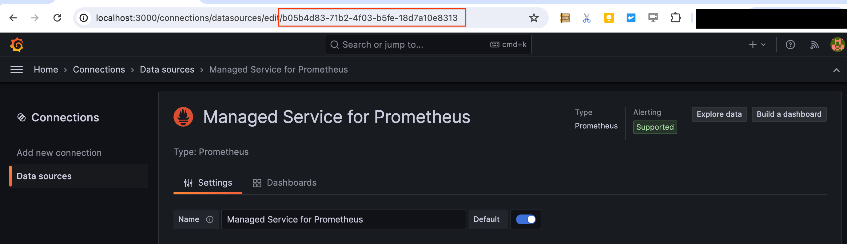 在 Grafana 中找出資料來源 UID。