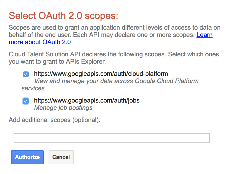 APIs Explorer authorization