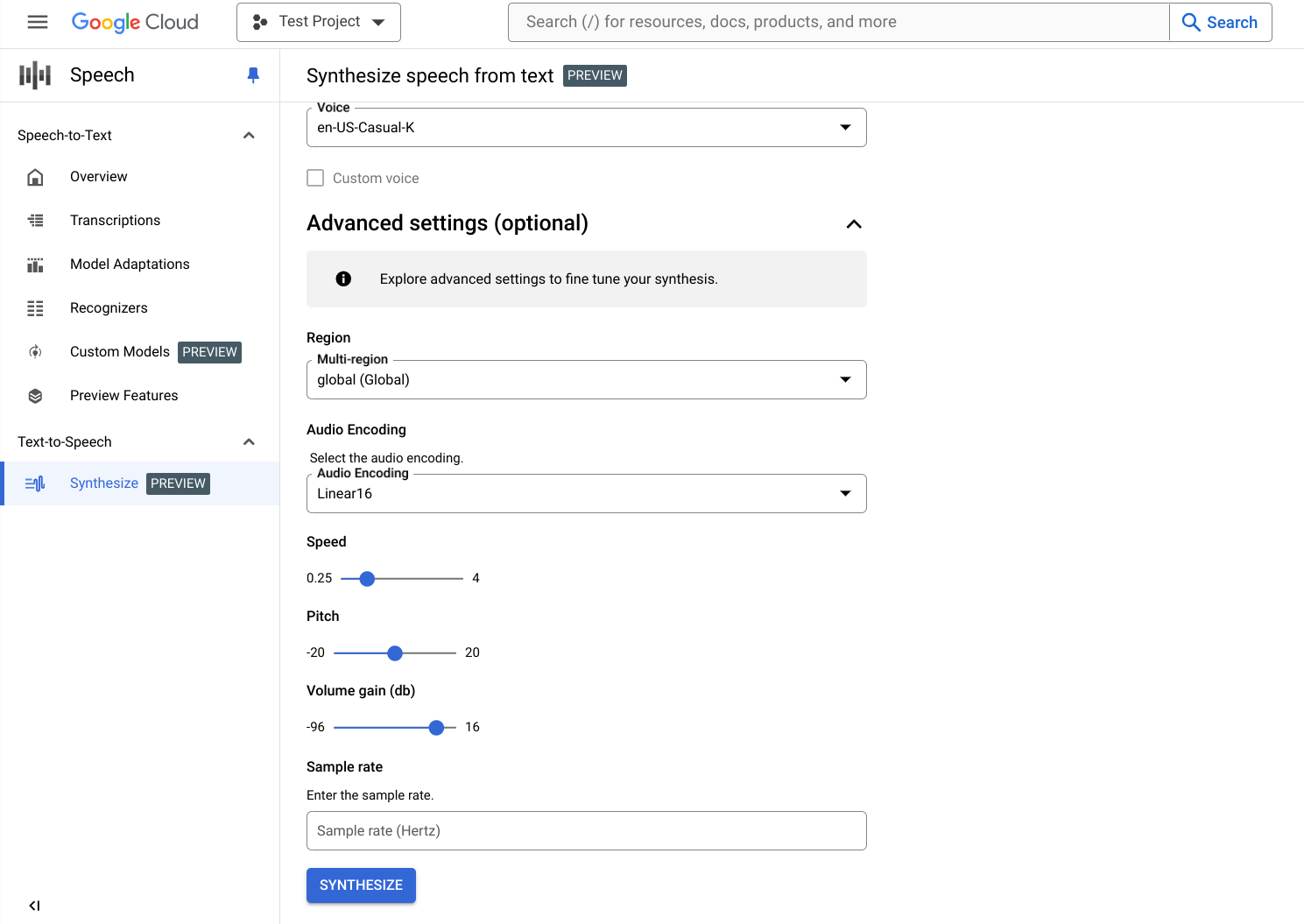 Screenshot der Seite „Text-to-Speech-Synthetisierung Teil 2“