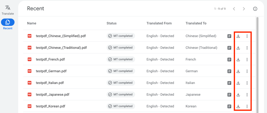 Übersetzte Dateien herunterladen oder exportieren