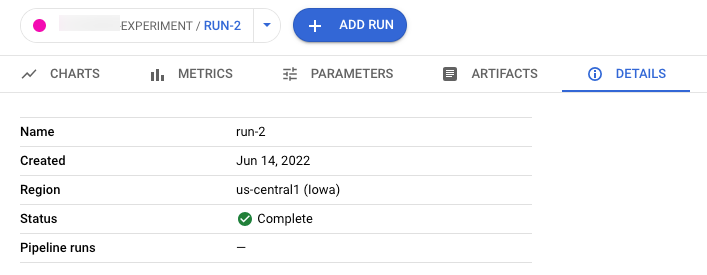 Détails de l'exécution de test Vertex AI