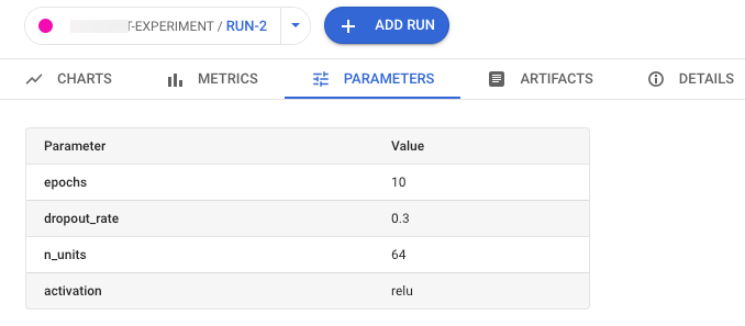 Parameter der Vertex AI-Testausführungen