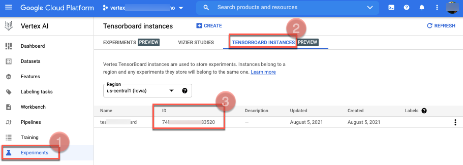 criar instância do tensorboard