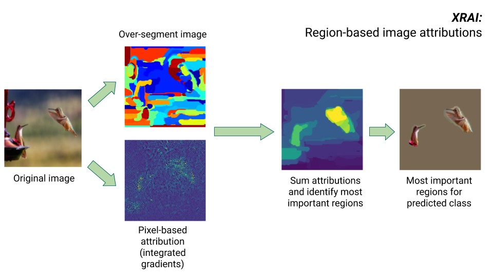 Imagens que mostram as etapas do algoritmo XRAI