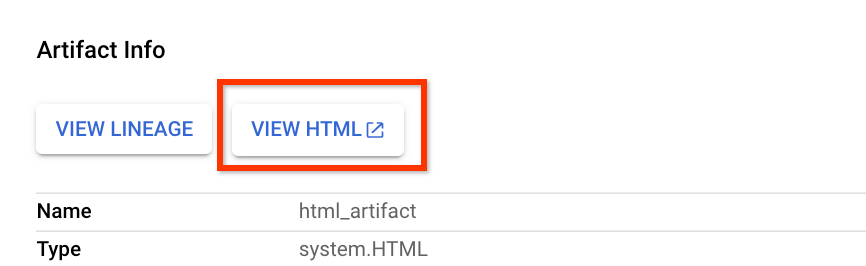 HTML artifact info in the console