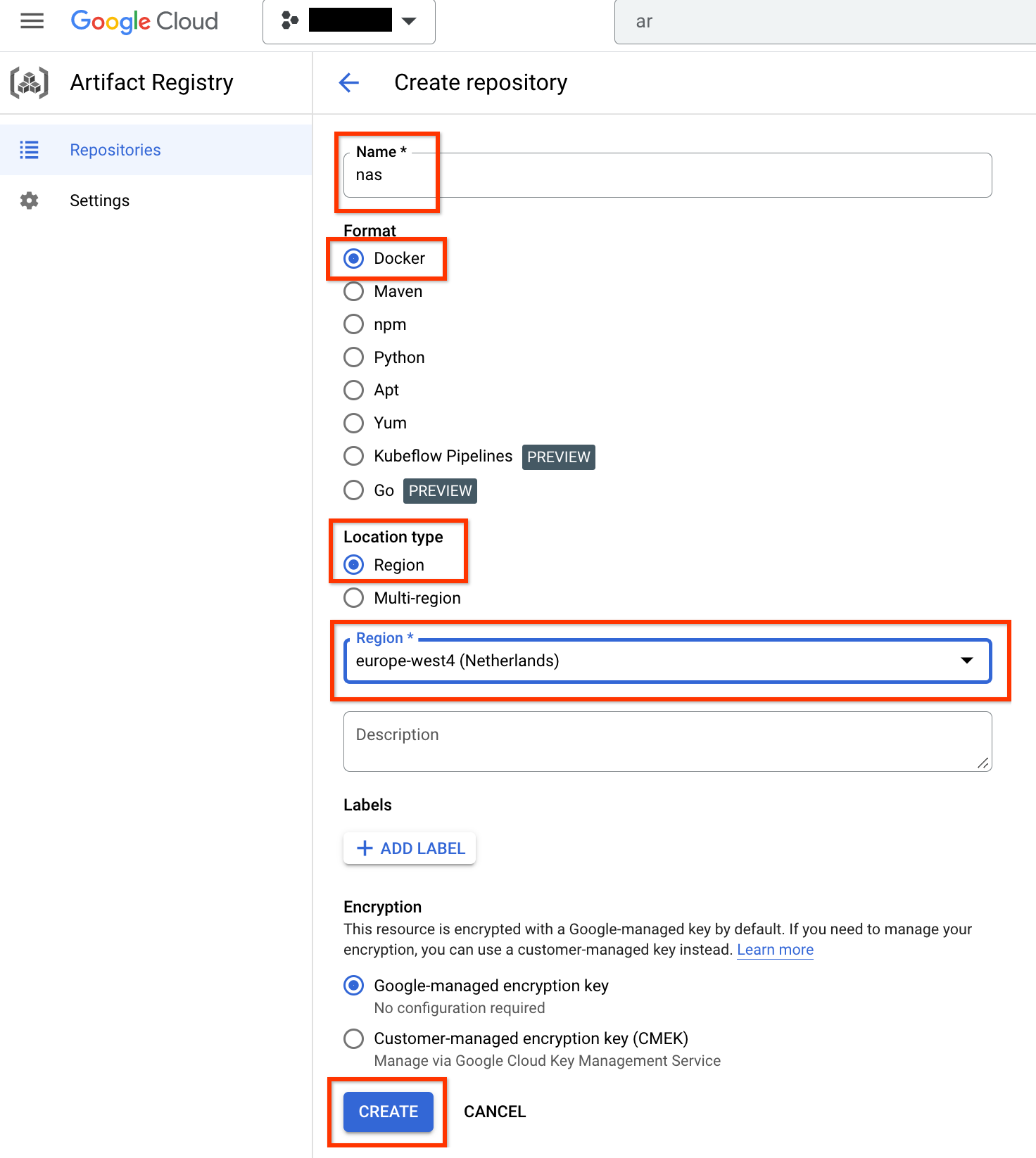 Artifact Registry-Einstellung