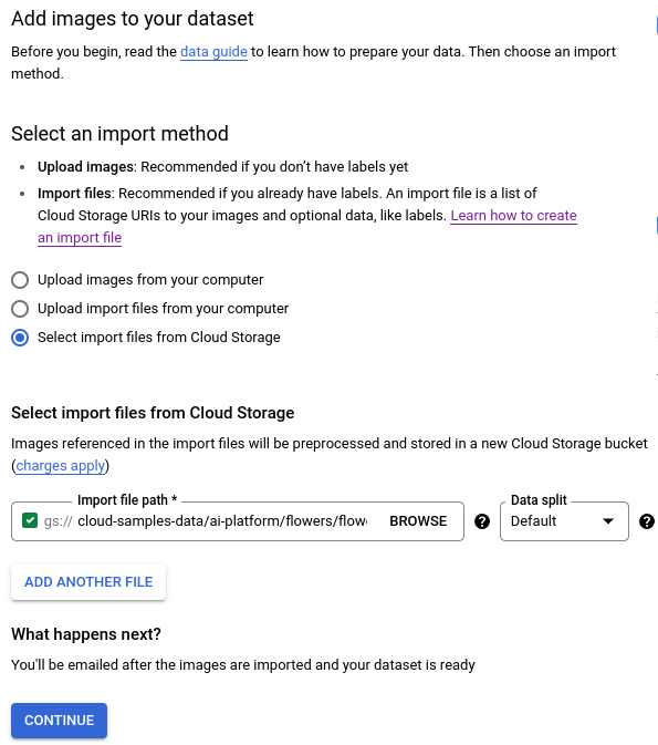 Select file import window