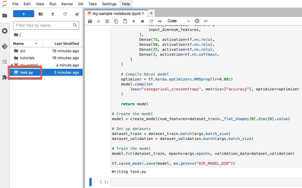 Visualizza lo script di addestramento.