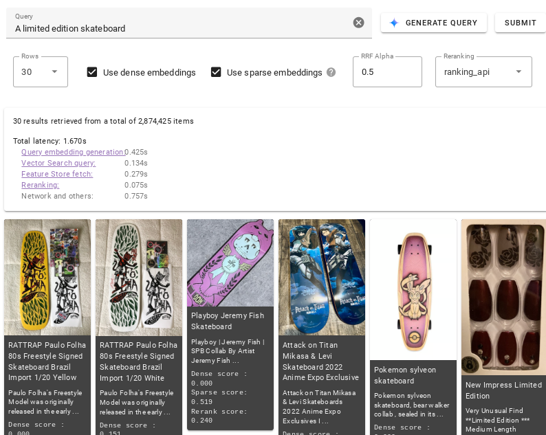 使用 Vector Search 互動式線上試用版查詢結果