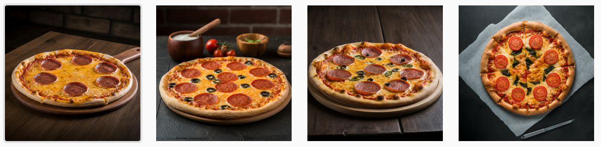 tres imágenes de muestra de pizza
