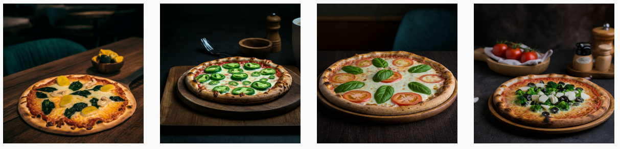 tres muestras de imágenes de pizzas sin pepperoni