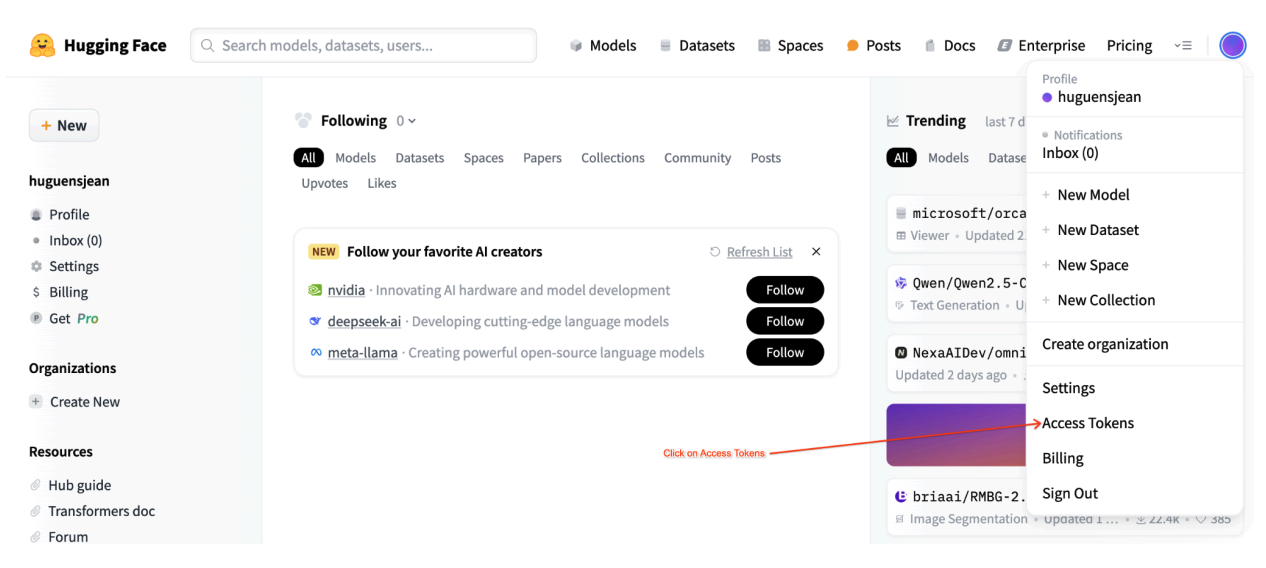 Hugging Face Access Token Settings