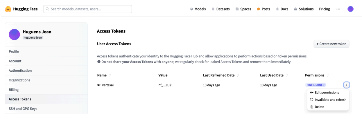 Manage Hugging Face Access Token