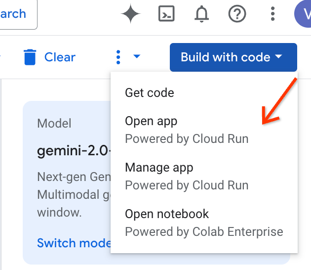 Abre la app desde el menú del botón Compilar con código.