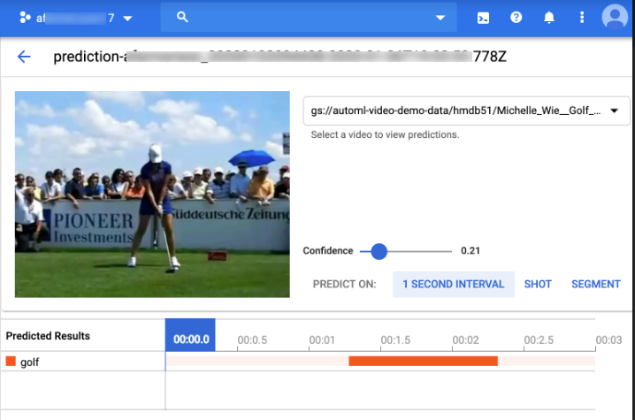 Results of AutoML Video Intelligence prediction