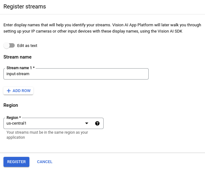 Register streams options in UI