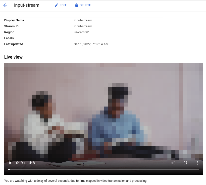 Vista del vídeo en directo que se está emitiendo en la interfaz de usuario