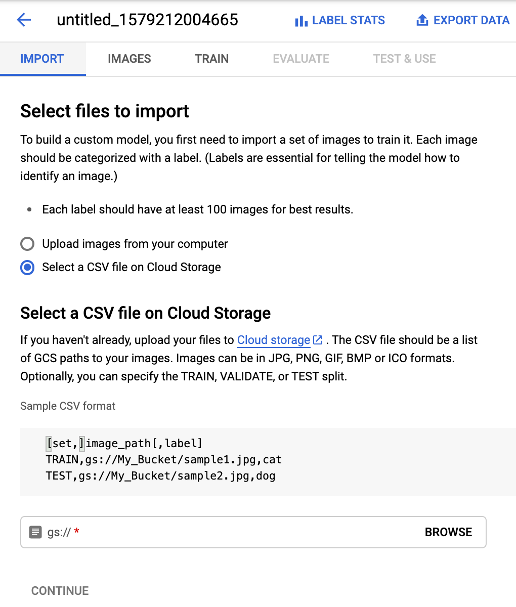 fenêtre de sélection et d'importation d'un fichier CSV