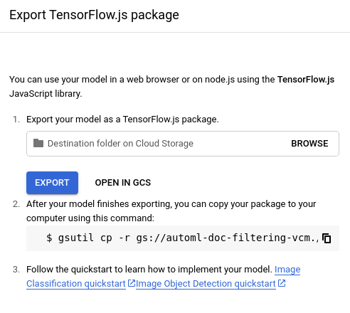 opzione di esportazione di TensorFlow.js
