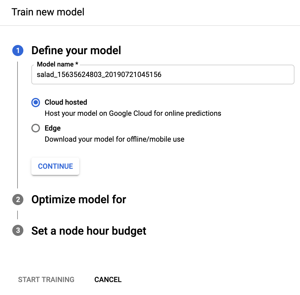 Imagem do botão de opção para treinar o modelo do Cloud