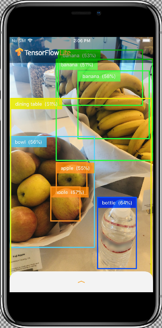 Detecção personalizada de objetos do app com itens de cozinha
