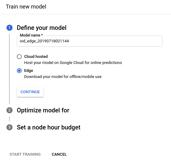 Abbildung des Optionsfelds "Train edge model"