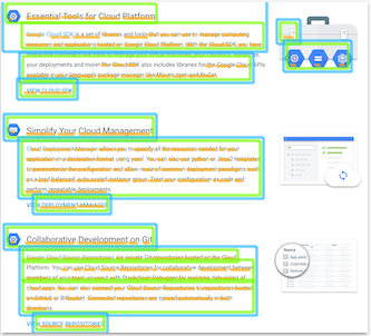 Screenshot simulating how an OCR system might identify and extract text, highlighting headings, paragraphs, and icons.