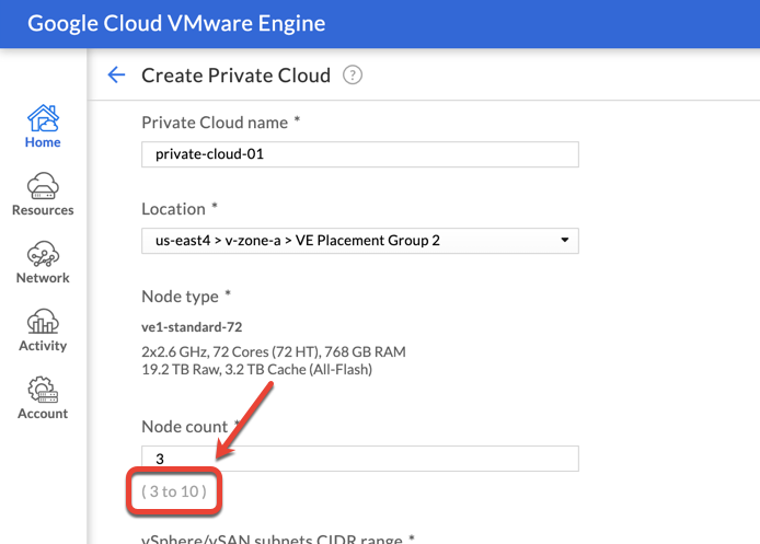 Available nodes as shown during the process of creating a private cloud.