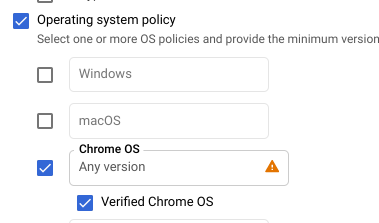 Il criterio del sistema operativo con l&#39;opzione Chrome OS verificato attivata.