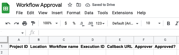 Example of spreadsheet to record approvals