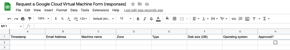 Contoh spreadsheet tertaut untuk mengumpulkan permintaan